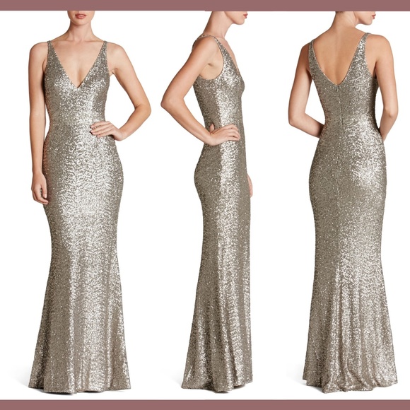 NEW‎ Dress the Population [SZ Small ] Harper Mermaid Gown in Platinum - Picture 1 of 13